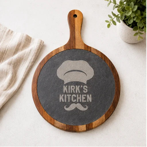 Personalized Round Acacia & Slate Serving Board