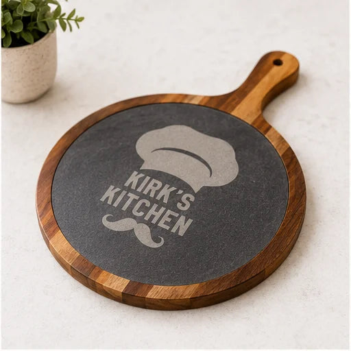 Personalized Round Acacia & Slate Serving Board