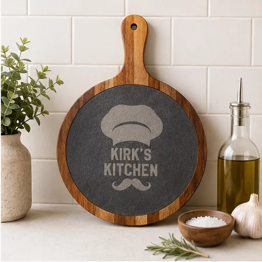 Personalized Round Acacia & Slate Serving Board