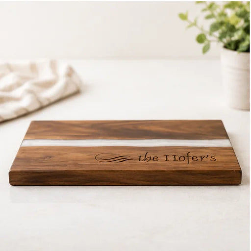 Personalized Acacia & White Pearl Resin Serving Board
