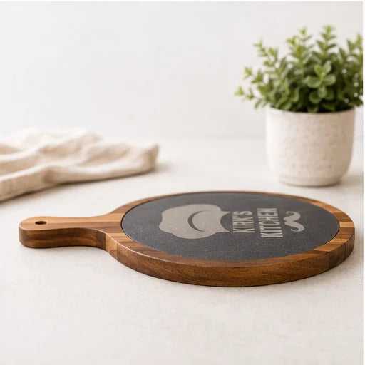 Personalized Round Acacia & Slate Serving Board