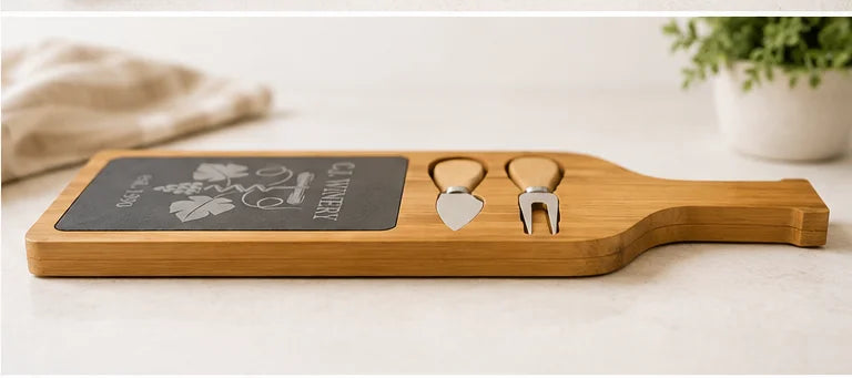 Personalized Acacia & Slate Serving Board with Two Tools