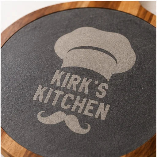 Personalized Round Acacia & Slate Serving Board