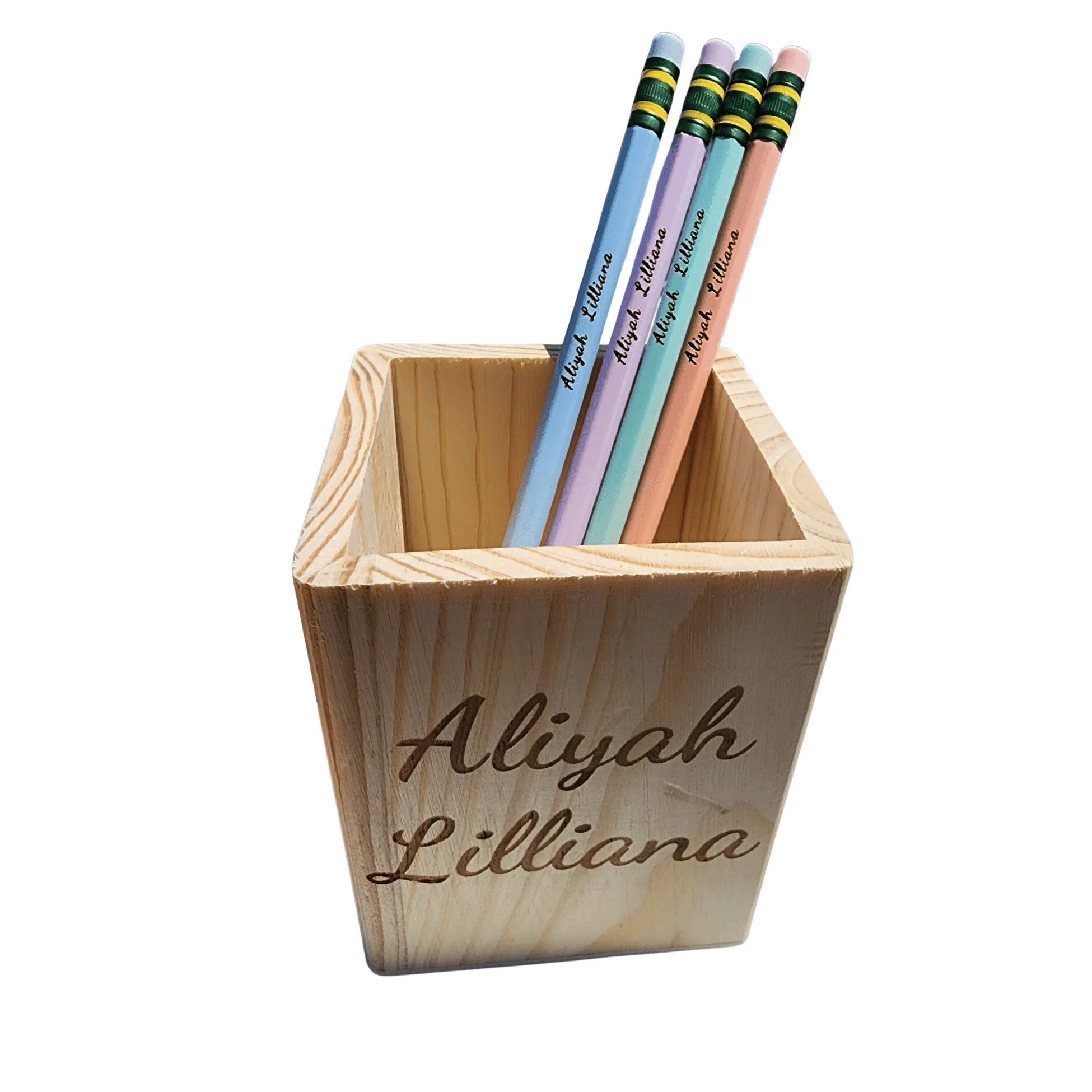 Customizable Wooden Pencil &  Holder with Personalized Name