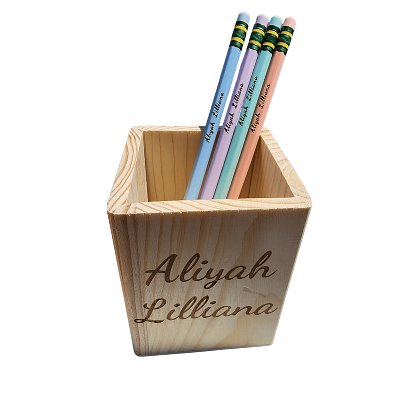 Customizable Wooden Pencil & Holder with Personalized Name, view 2