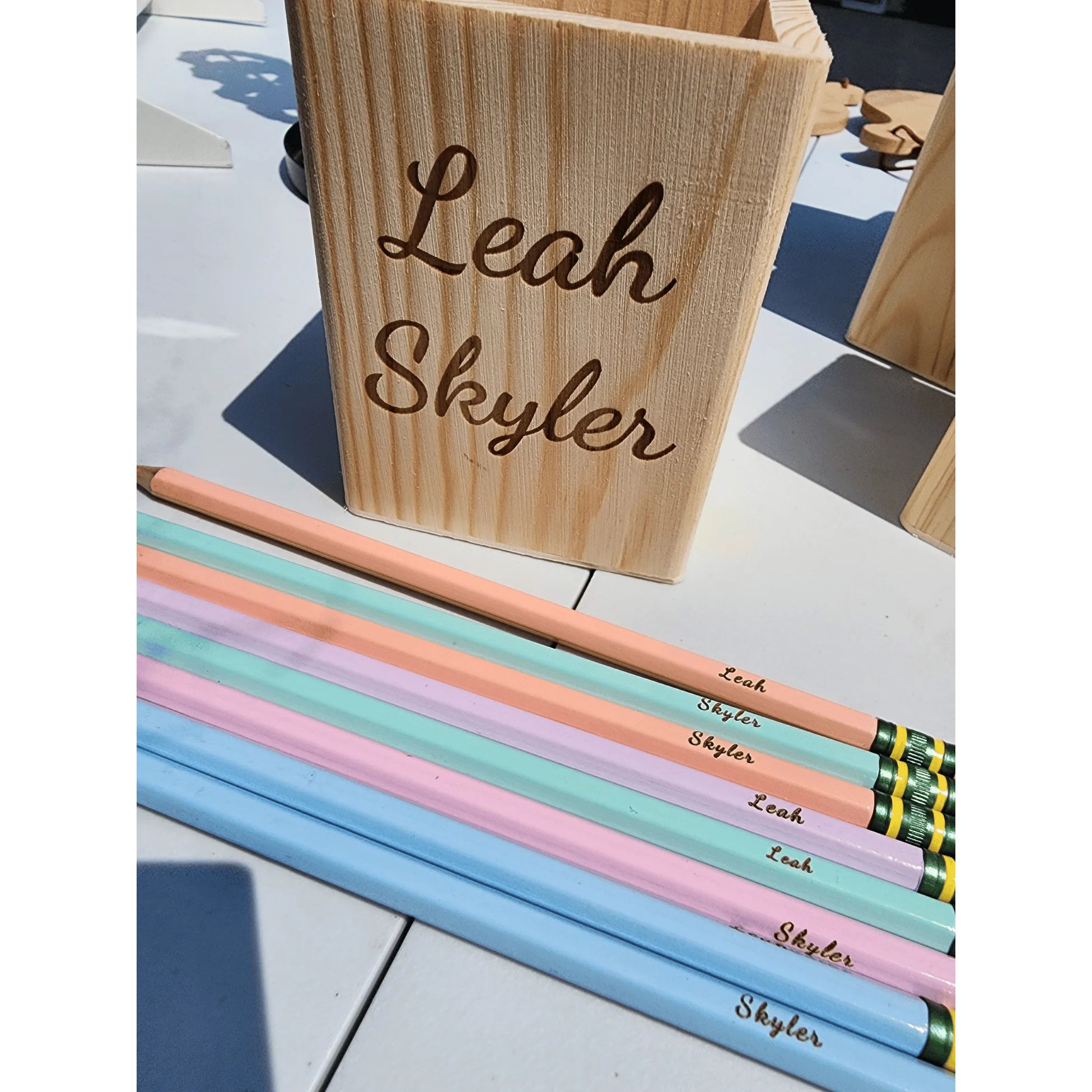 Customizable Wooden Pencil &  Holder with Personalized Name