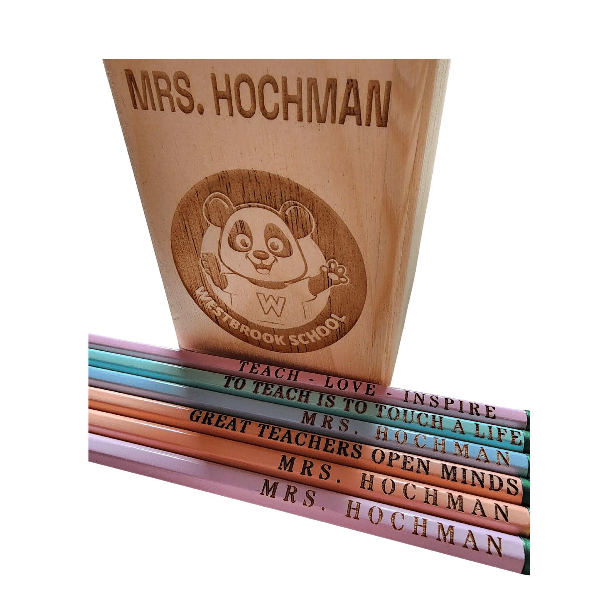Customizable Wooden Pencil &  Holder with Personalized Name