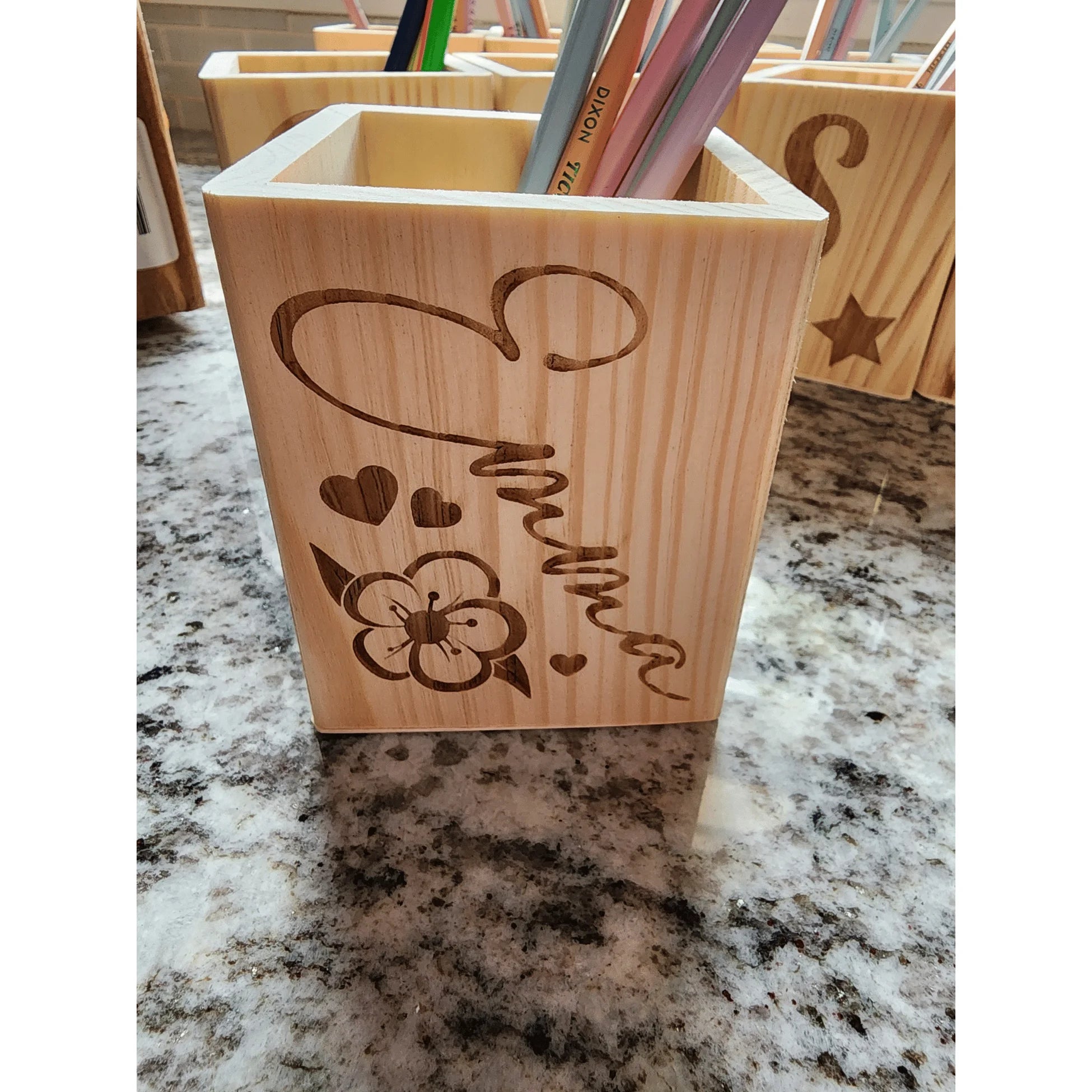 Customizable Wooden Pencil &  Holder with Personalized Name