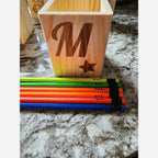 Customizable Wooden Pencil &  Holder with Personalized Name