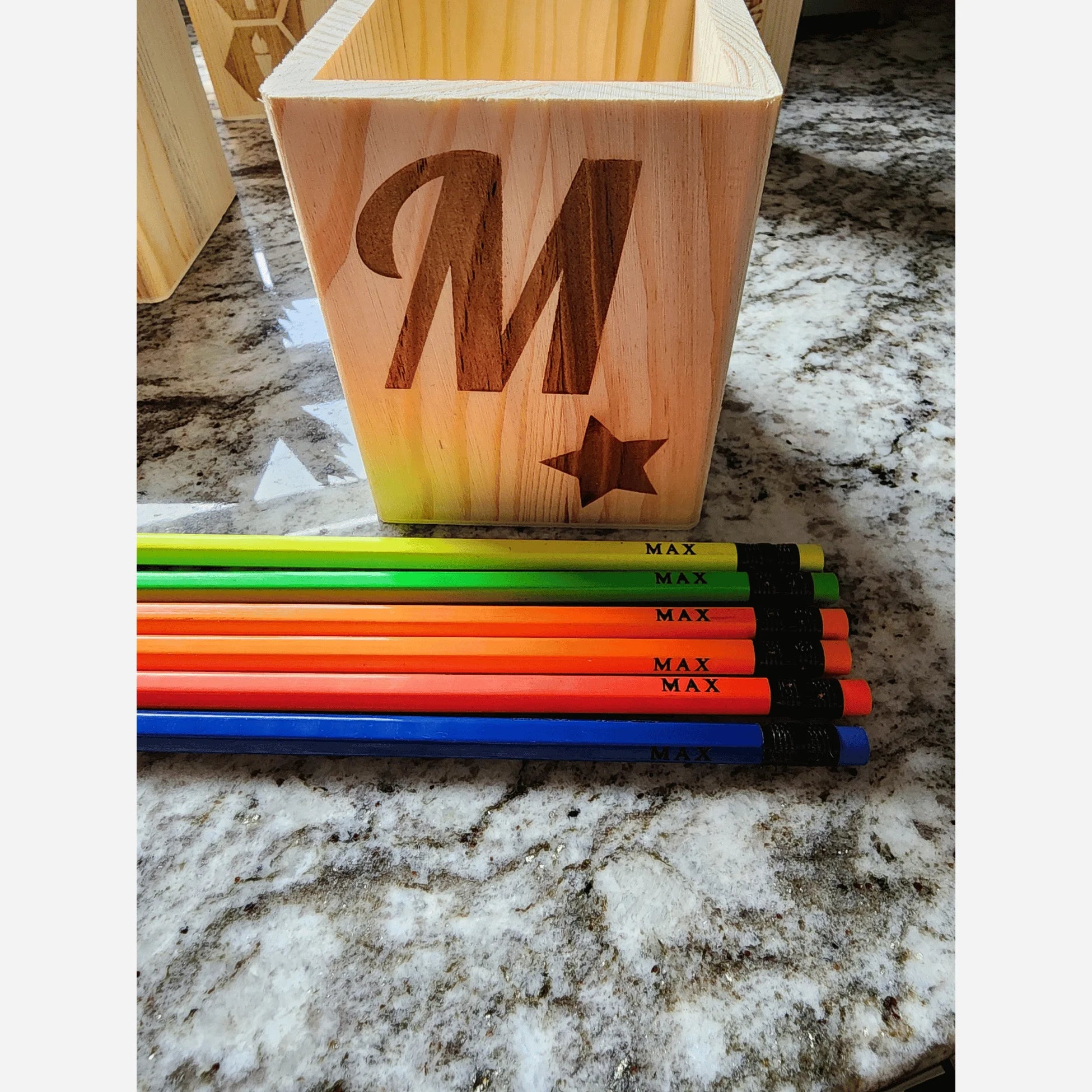 Customizable Wooden Pencil &  Holder with Personalized Name