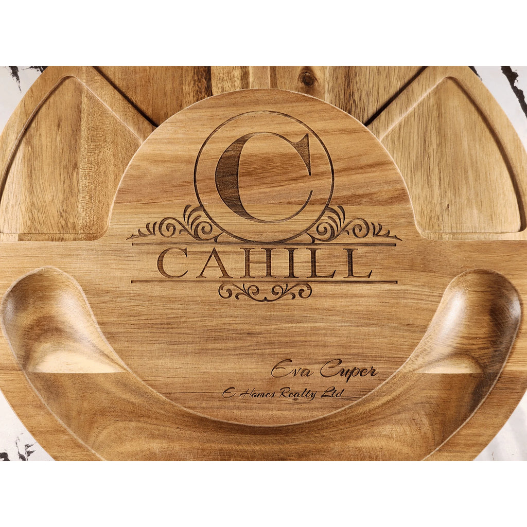 Deluxe Wooden Round Cheese & Charcuterie Board Set