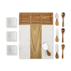 Custom Marble & Acacia Charcuterie Board with Serving Utensils and Ramekins