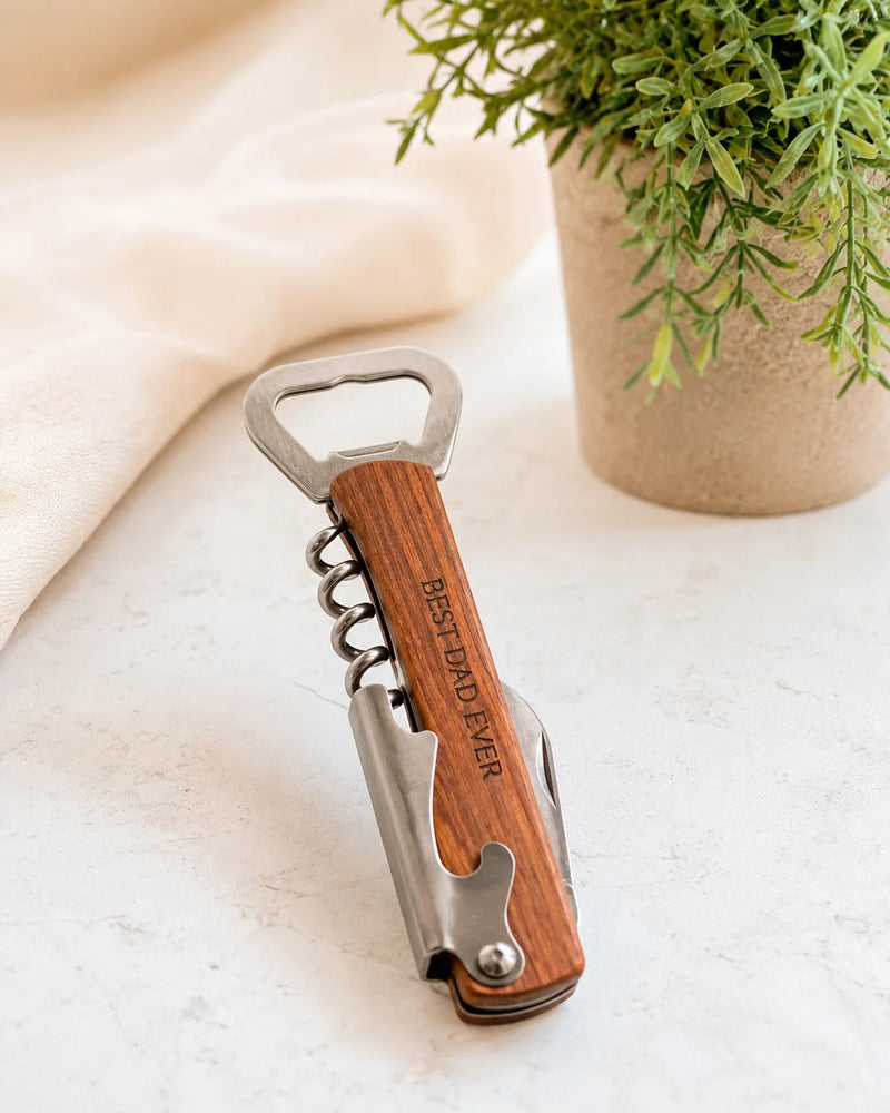 Personalized Wooden Bottle Opener & Wine Corkscrew, view 5