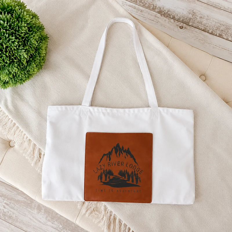 Personalized White Tote with Rawhide Leatherette Gusset