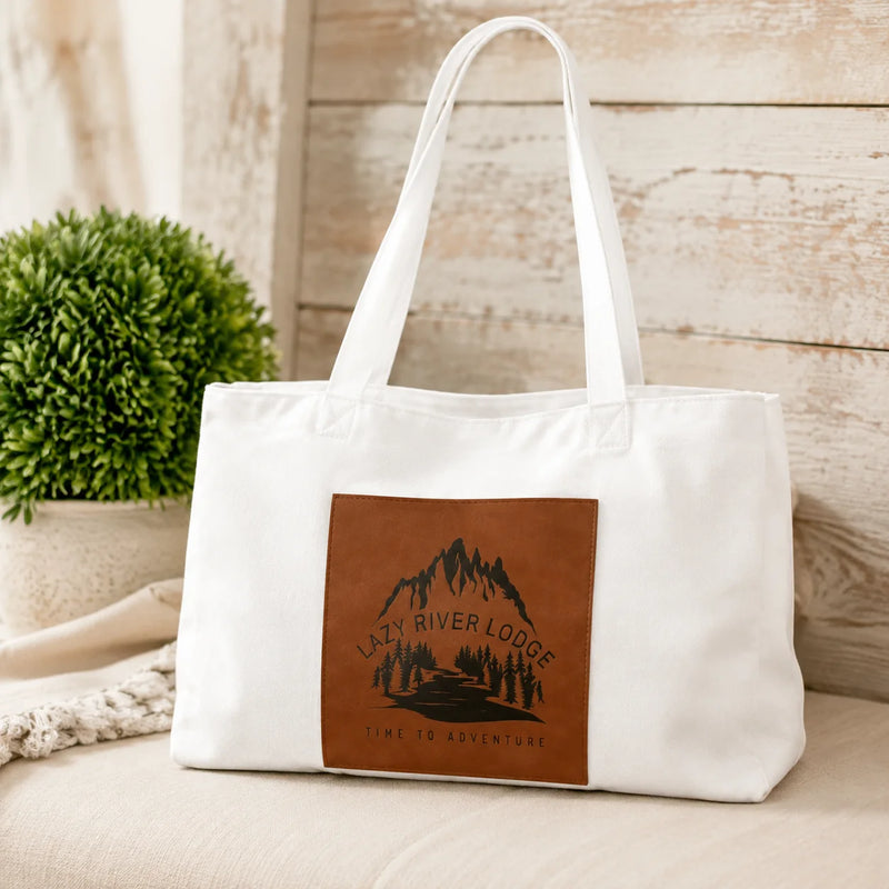 Personalized White Tote with Rawhide Leatherette Gusset