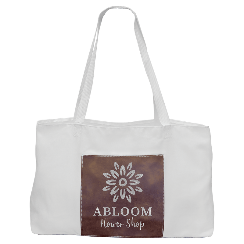 Personalized White Tote with Rawhide Leatherette Gusset