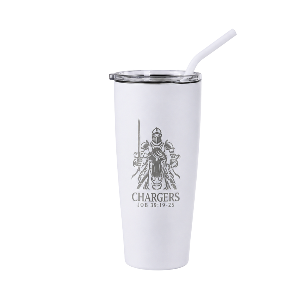 CLA 20 oz Personalized Coffee Tumbler with Straw in White