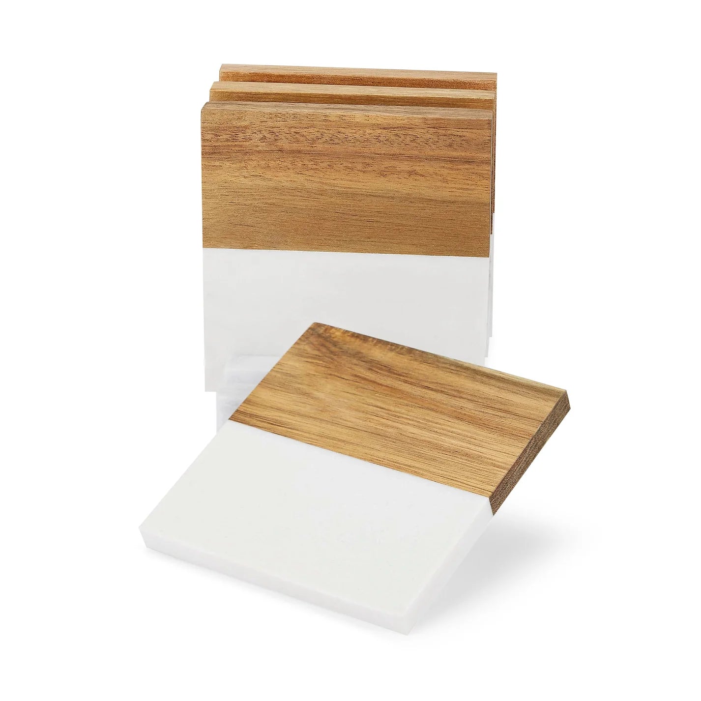 Personalized Marble and Wood Coaster Set