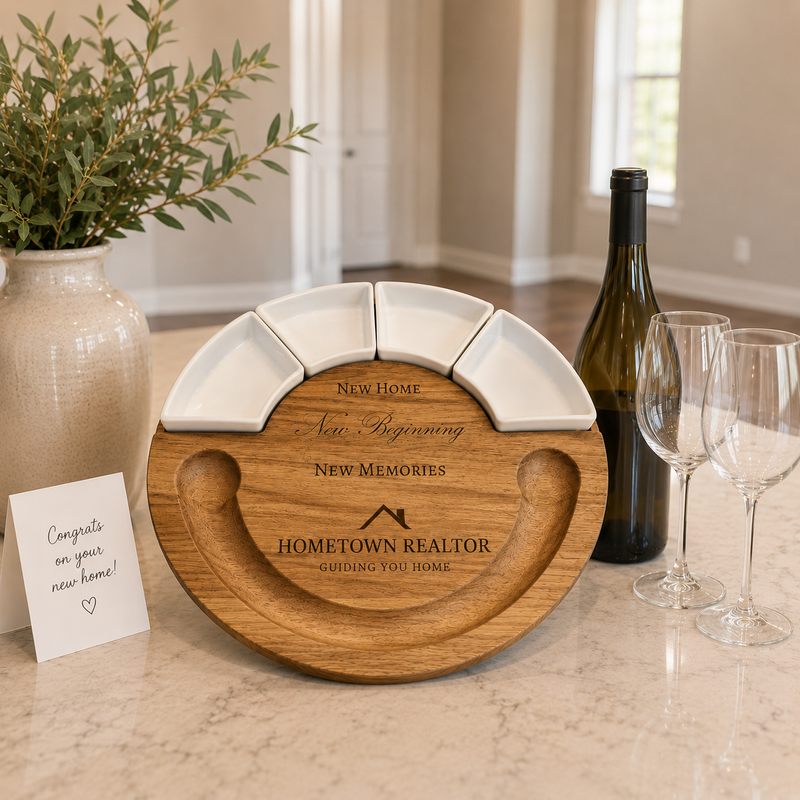Deluxe Wooden Round Cheese & Charcuterie Board Set