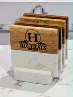 Personalized Marble and Wood Coaster Set