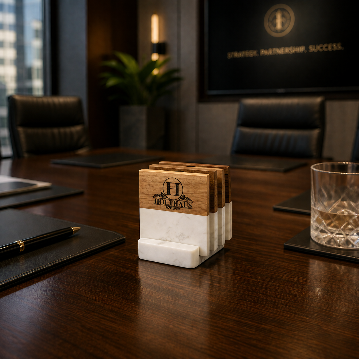 Personalized Marble and Wood Coaster Set