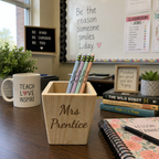 Customizable Wooden Pencil &  Holder with Personalized Name