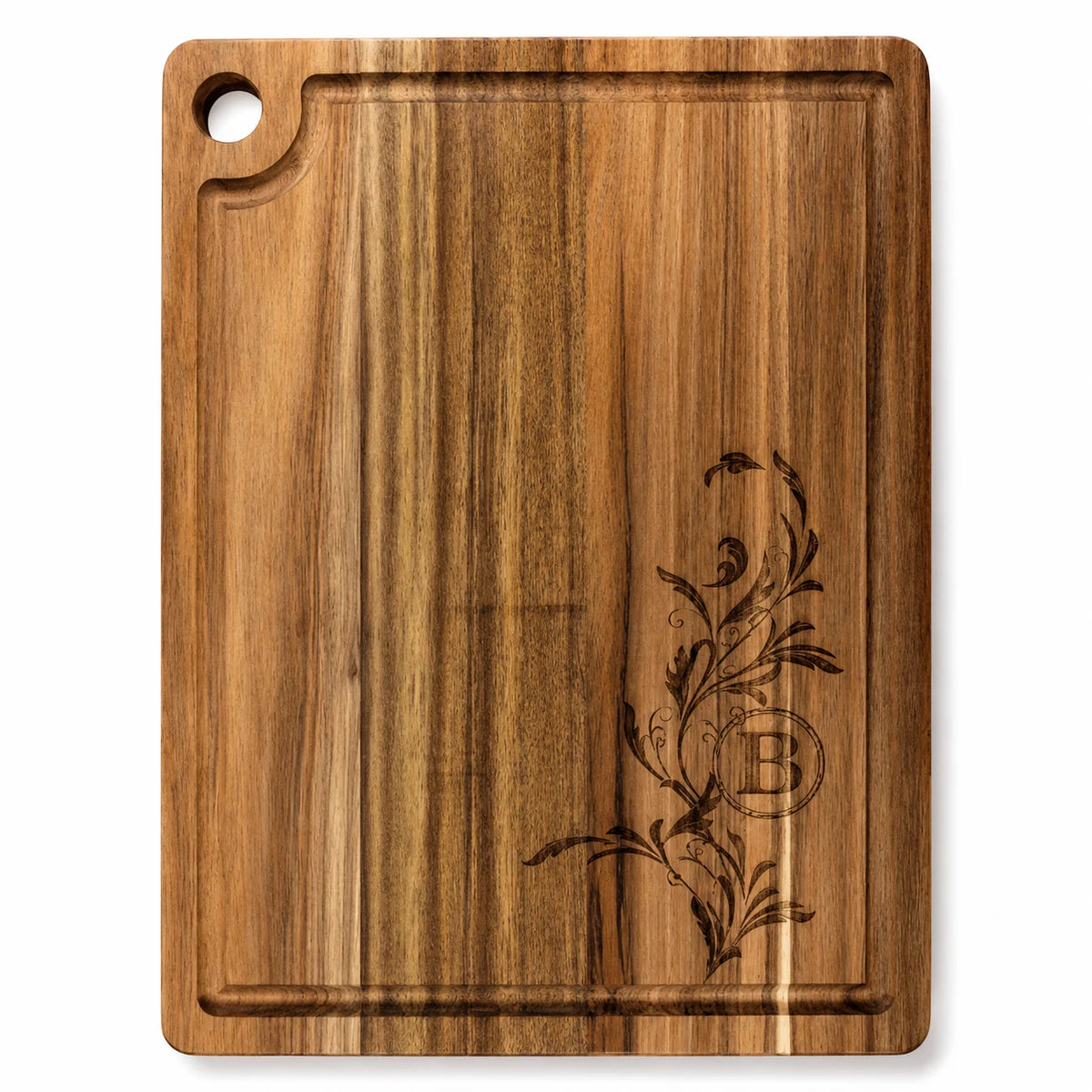 Personalized Acacia Cutting Board with Drip Ring, view 5