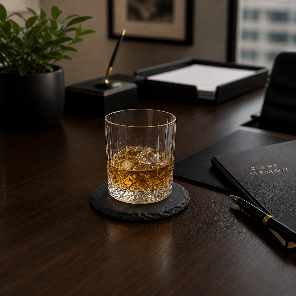 personalized slate coaster on executive office desk