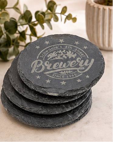 Personalized 6-Piece Round Slate Coaster Set