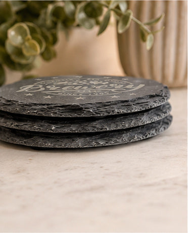 Personalized 6-Piece Round Slate Coaster Set