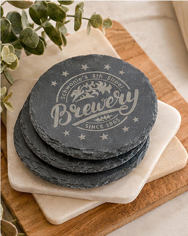 Personalized 6-Piece Round Slate Coaster Set